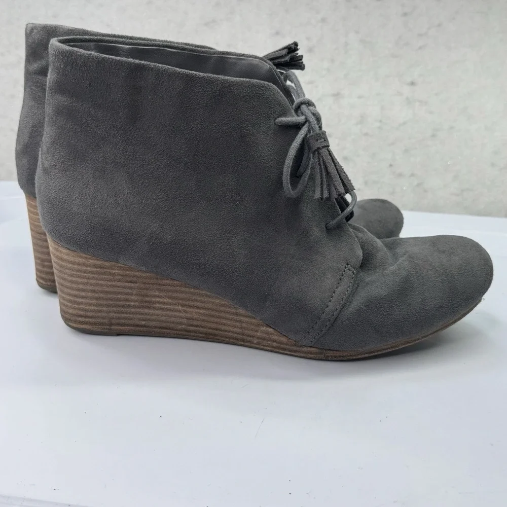 Dr Scholls Dakota Womens 11 Wedge Ankle Bootie‎ Dark Grey Microfiber Cute